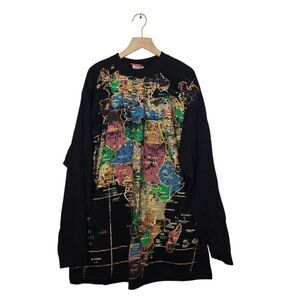 Geto Africa Map Graphic T-Shirt Size XL Black Long Sleeve